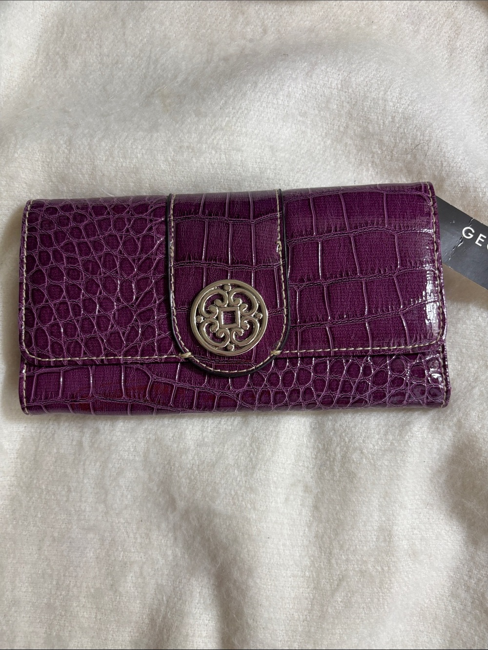 GEORGE Purple Croc Design Women's Wallet ID Checks Cards Change Bills Snap NWT